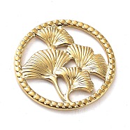 Ion Plating(IP) 304 Stainless Steel Cabochon, Ring with Ginkgo Leaf, Real 18K Gold Plated, 19x1.5mm(STAS-M323-43G)