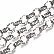 Iron Rolo Chains, Belcher Chains, Unwelded, with Spool, Gunmetal, 10x8x2.5mm, about 82.02 Feet(25m)/roll(CH-T001-03B)