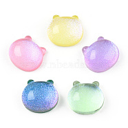 Transparent Epoxy Resin Cabochons, with Glitter Powder, Cat Head Shape, Mixed Color, 14.5x15.5x7.5mm(X-CRES-T024-03)