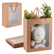 Kraft Paper Gift Bags, with Plastic Visible Window and Polyester Handles, BurlyWood, Unfold: 32x26x12.2cm(ABAG-WH0044-36A)