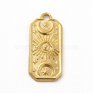 304 Stainless Steel Pendants, Rectangle with Moon & Eye Charms, Golden, 22.5x10.5x1.5mm, Hole: 2mm(STAS-M305-07G)