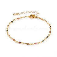 Faceted Round Natural Tourmaline Beaded Bracelets, with Brass Lobster Claw Clasps, Golden, 7-3/8 inch(18.7cm)(BJEW-JB05768-02)