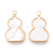Brass Pendants, with Shell, Gourd, Real 18K Gold Plated, Nickel Free, Seashell Color, 18.5x12x2mm, Hole: 1.4mm(KK-R116-009-NF)