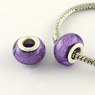 Large Hole Resin European Beads, with Silver Color Plated Brass Double Cores, Rondelle, Mauve, 14x9mm, Hole: 5mm(OPDL-R118-13B)