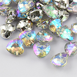 1-Hole Taiwan Acrylic Rhinestone Heart Buttons, Faceted & Silver Plated Pointed Back, Colorful, 13x13x7mm, Hole: 1mm(BUTT-F017-13mm-14)