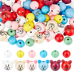 Nbeads 120pcs 12 Styles Natural Wooden European Beads, Large Hole Beads, Dyed, Bear/Round, Lead Free, Mixed Color, 19~28x18~23mm, Hole: 4.2~4.5mm(WOOD-NB0002-78)