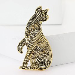 Persian Cat Alloy Brooches, Antique Golden, 59.5x33mm(JEWB-Q004-03AG)