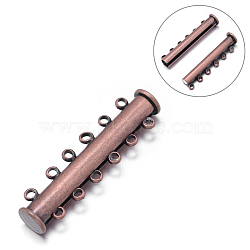 6-Strands 12-Holes Tube Brass Magnetic Slide Lock Clasps, Nickel Free, Red Copper, 36x10x6.5mm, Hole: 1.5mm(KK-D476-R-NF)