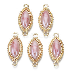 Porcelain Links Connectors, with Light Gold Plated Brass Findings, Horse Eye, Salmon, 26x11x4mm, Hole: 1.8mm(KK-N235-037C)