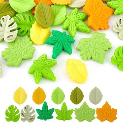 ARRICRAFT 33Pcs 11 Styles Leaf Silicone Focal Beads, Silicone Teething Beads, Mixed Color, 23~28x19~30.5x6.5~9.5mm, Hole: 2~3mm, 3pcs/style(SIL-AR0001-17)