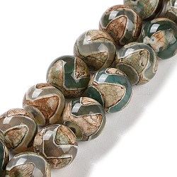 Natural Tibetan Wave Pattern dZi Agate Beads Strands, Dyed & Heated, Round, Dark Olive Green, 8mm, Hole: 1mm, about 47~48pcs/strand, 14.69~15.35''(37.3~39cm)(G-B084-A01-01)