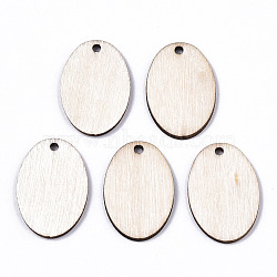 Unfinished Natural Poplar Wood Pendants, Laser Cut Wood Shapes, Undyed, Oval, Antique White, 24.5x16.5x1.5mm, Hole: 1.6mm(WOOD-S045-111)