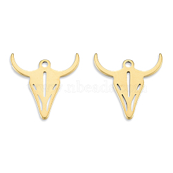 Ion Plating(IP) 201 Stainless Steel Charms, Cattle Head, Real 18K Gold Plated, 14.5x14x1mm, Hole: 1.2mm(STAS-N098-132LG)