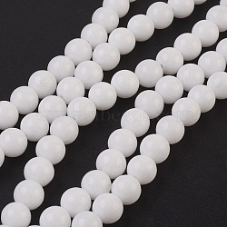 Natural Gemstone Beads Strands, Natural White Jade, Round, Dyed & Heated, White, 8mm, Hole: 1mm, about 48pcs/strand, 15.5 inch(X-G-SR8MM-29)