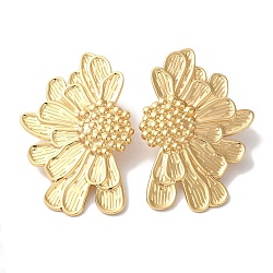 Flower Ion Plating(IP) 304 Stainless Steel Stud Earrings for Women, Golden, 50x33mm(EJEW-L287-021G)