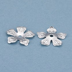 Brass Bead Cap, Long-Lasting Plated, 5-Petal Flower, 925 Sterling Silver Plated, 13x13.5x0.5mm, Hole: 1.5mm(KK-Z007-18S)