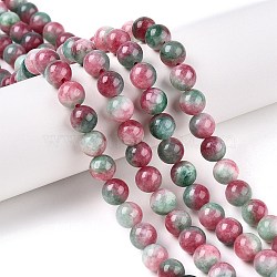 Dyed Natural White Jade Beads Strands, Two Tone, Round, Cerise, 8x8mm, Hole: 0.9mm, about 47~48pcs/strand, 15.16~15.72''(38.5~39.3cm)(G-T138-8mm-210-24)