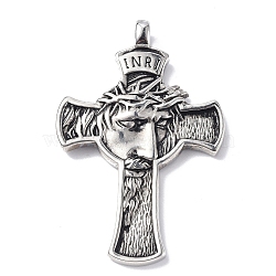 304 Stainless Steel Big Pendants, Cross with Jesus, Antique Silver, 57x37x5mm, Hole: 4x5mm(STAS-C065-05AS)