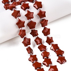 Natural Red Jasper Beads Strands, with Seed Beads, Faceted Star, 9~11x9~11x4~4.5mm, Hole: 1mm, about 16pcs/strand, 0.7~7.28''(17.5~18.5cm), bead: 3mm in diameter, 2mm thick, hole: 0.7~0.9mm(G-T138-185)