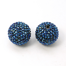 Chunky Resin Rhinestone Bubblegum Ball Beads, Round, Marine Blue, 20mm, Hole: 4mm(RESI-M011-11)