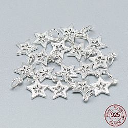 925 Sterling Silver Charms, with Jump Ring, Star, Silver, 12x10x1mm, Hole: 4mm(X-STER-T002-298S)