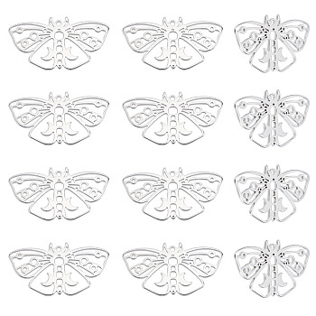 DICOSMETIC 12Pcs 304 Stainless Steel Pendants, Butterfly, Stainless Steel Color, 24.5x44.5x1.5mm, Hole: 1.8mm