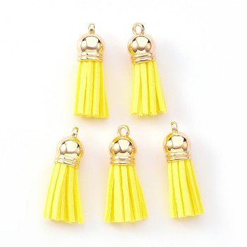 Faux Suede Tassel Pendant Decorations, with CCB Plastic Cord Ends, Light Gold, Yellow, 33~35x10mm, Hole: 2.5mm