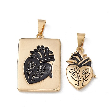 304 Stainless Steel Pendants Set, with Enamel, Rectangle Heart Charm, Golden, 37.5x25x3mm, Hole: 9.5x5mm