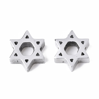 304 Stainless Steel Beads, for Jewish, Star of David, Stainless Steel Color, 8.5x10x3mm, Hole: 2mm