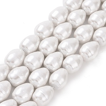 Shell Pearl Beads Strands, Oval, Textured, Seashell Color, 21.5x17mm, Hole: 1mm, about 9pcs/strand, 7.97''(20.25cm).