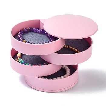 4-Layer Rotating Travel Jewelry Tray Case, Jewelry Organizer with Felt Cloth, for Bracelets Rings Bracelets, Pink, 10.05x10.4cm, Inner Size: 96x79mm