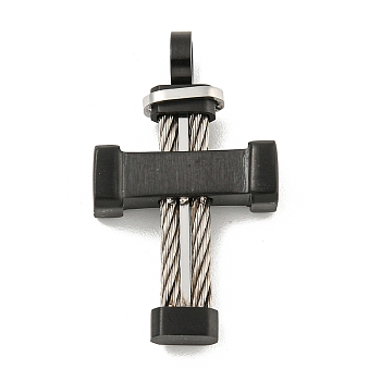 304 Stainless Steel Pendants, Cross Charm, Black, 31x18x5mm, Hole: 4mm