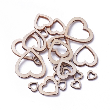 Laser Cut Wood Shapes, Unfinished Wooden Embellishments, Wooden Linking Rings, Heart, Antique White, 9~29x9~30x2~2.5mm, 5~20x5~21mm inner measure
