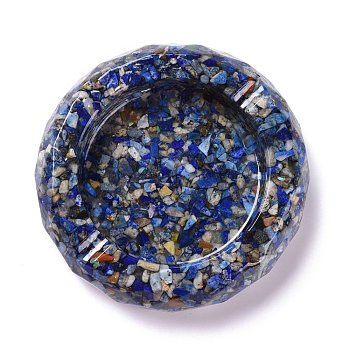 Resin with Natural Lapis Lazuli Chip Stones Ashtray, Home OFFice Tabletop Decoration, Flat Round, 98x24mm, Inner Diameter: 67mm