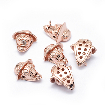 Rack Plating Brass Beads, Long-Lasting Plated, Hollow, Skull, Rose Gold, 16x14x7mm, Hole: 1.6mm