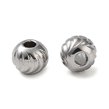 303 Stainless Steel Beads, Round with Moon Pattern, Stainless Steel Color, 5x4mm, Hole: 1.6mm