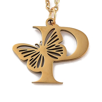 Vacuum Plating 201 Stainless Steel Necklaces, Letter P, 12.09 inch(30.7cm) pendant: about 119.5x22mm.