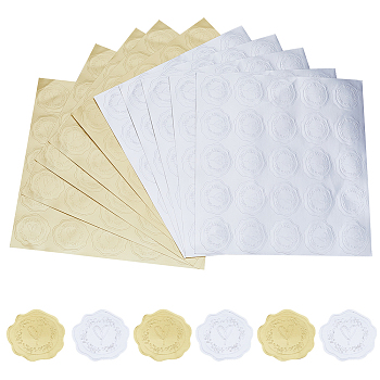 12 Sheets 2 Colors Paper Adhesive Flower Wax Seal Stickers, For Envelope Seal, Mixed Color, 198x186x0.1mm, Sticker: 38mm, 6 sheets/color