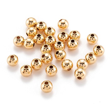 Brass Beads, Long-Lasting Plated, Round, Real 18K Gold Plated, 5mm, Hole: 1.5mm