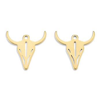 Ion Plating(IP) 201 Stainless Steel Charms, Cattle Head, Real 18K Gold Plated, 14.5x14x1mm, Hole: 1.2mm