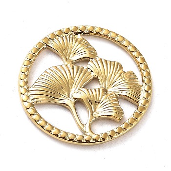 Ion Plating(IP) 304 Stainless Steel Cabochon, Ring with Ginkgo Leaf, Real 18K Gold Plated, 19x1.5mm