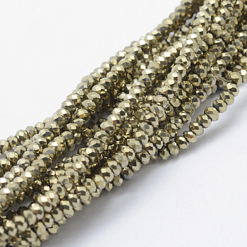 Electroplate Glass Beads Strands, Full Plated, Faceted, Rondelle, Antique Bronze Plated, 2.5x1.5mm, Hole: 0.5mm, about 197~201pcs/strand, 12.9 inch(33cm)