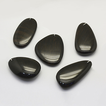 Natural Mahogany Obsidian Pendants, Mixed Shapes, 30~66x18~52x3~14mm, Hole: 2mm