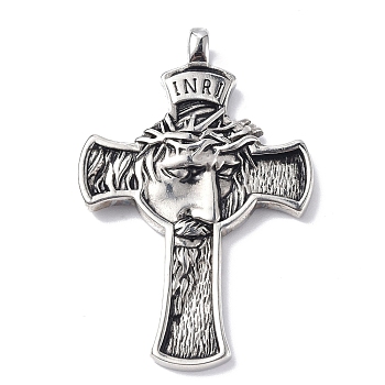 304 Stainless Steel Big Pendants, Cross with Jesus, Antique Silver, 57x37x5mm, Hole: 4x5mm