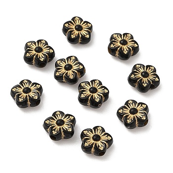 Plating Acrylic Beads, Golden Metal Enlaced, Flower, Black, 8.5x9x4.5mm, Hole: 1.6mm, about 3110pcs/500g