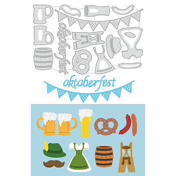 Oktoberfest Carbon Steel Cutting Dies Stencils, for DIY Scrapbooking, Photo Album, Decorative Embossing Paper Card, Stainless Steel Color, Beer & Hotdog, Clothes Pattern, 125x196x0.8mm