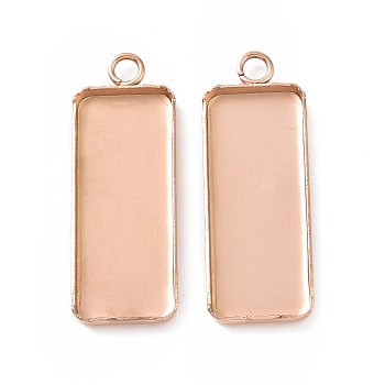 Ion Plating(IP) 304 Stainless Steel Pendant Cabochon Settings, Plain Edge Bezel Cups, Rectangle, Rose Gold, Tray: 10x25mm, 30x11x2mm, Hole: 2.4mm