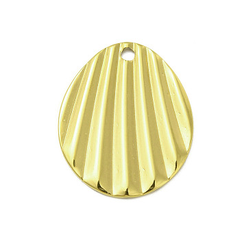 Textured 201 Stainless Steel Pendants, Golden, Oval, 21.5x17.5x1mm, Hole: 1.6mm