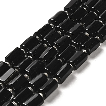 Natural Obsidian Beads Strands, with Seed Beads, Faceted, Column, 8.5~11x5.5~6.5mm, Hole: 1mm, about 14~15pcs/strand, 7.48''(19cm)