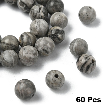 60Pcs Natural Map Stone/Picasso Stone/Picasso Jasper Beads, Round, 6mm, Hole: 1mm